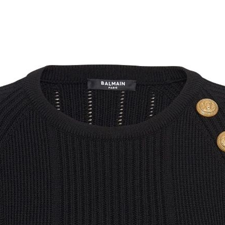 (Women) BALMAIN FW23  Black Short-Sleeve Knit Top with Button Accents. CF1AI077-KF24-0PA 圖 7