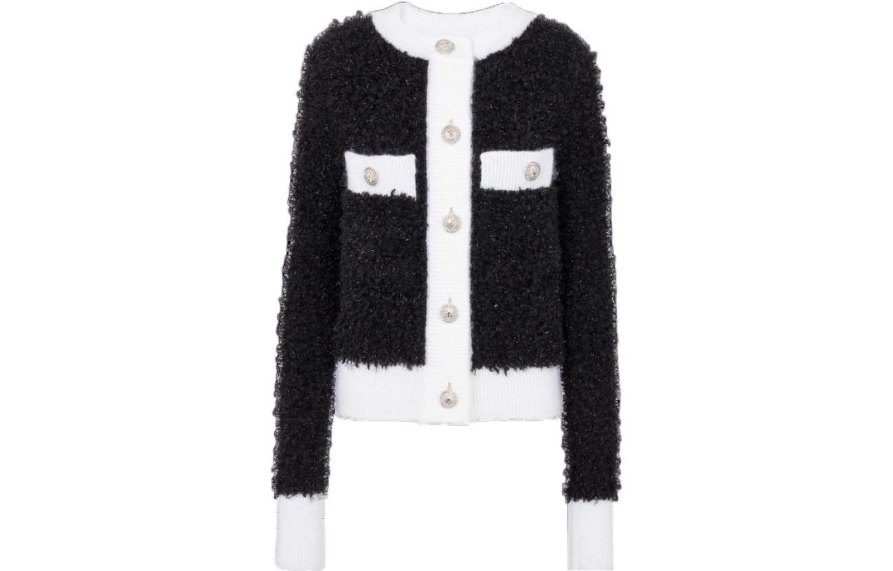 (Women) BALMAIN FW23  Contrast Knit Cardigan Black BF0KL125KF19-EER