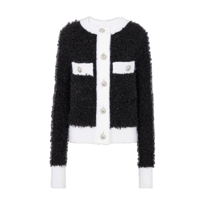 (Women) BALMAIN FW23 Contrast Knit Cardigan Black BF0KL125KF19-EER