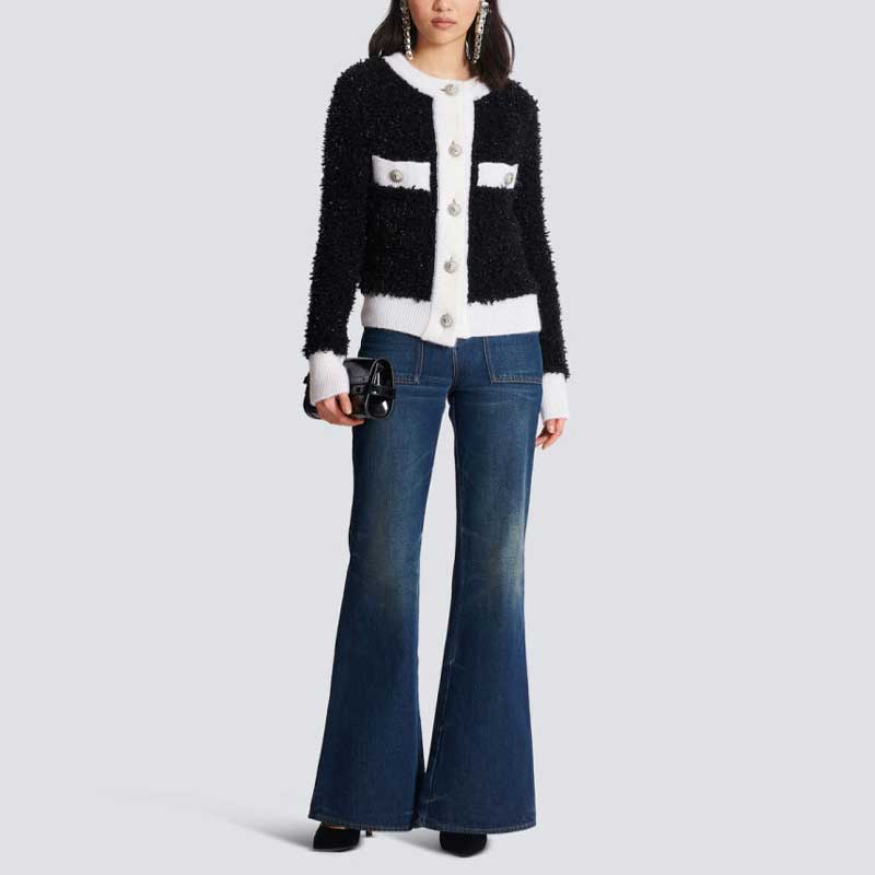 Lookbook (W) 巴尔曼 FW23 对比色针织开衫 黑色 BF0KL125KF19-EER