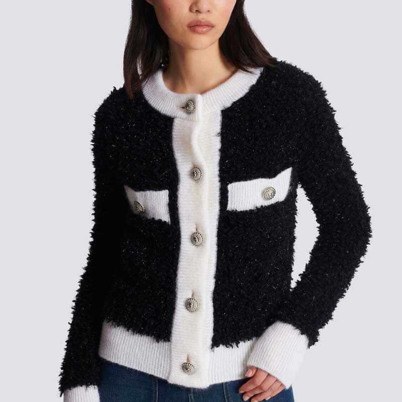 Sizing (W) 巴尔曼 FW23 对比色针织开衫 黑色 BF0KL125KF19-EER