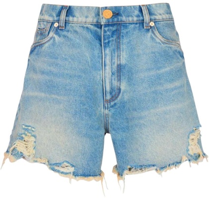 (W) 巴尔曼FW23蓝色徽标刺绣中腰破洞牛仔短裤 CF1MA120-DE04-6FF Buy (W) 巴尔曼FW23蓝色徽标刺绣中腰破洞牛仔短裤 CF1MA120-DE04-6FF