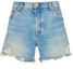 Buy (W) 巴尔曼FW23蓝色徽标刺绣中腰破洞牛仔短裤 CF1MA120-DE04-6FF
