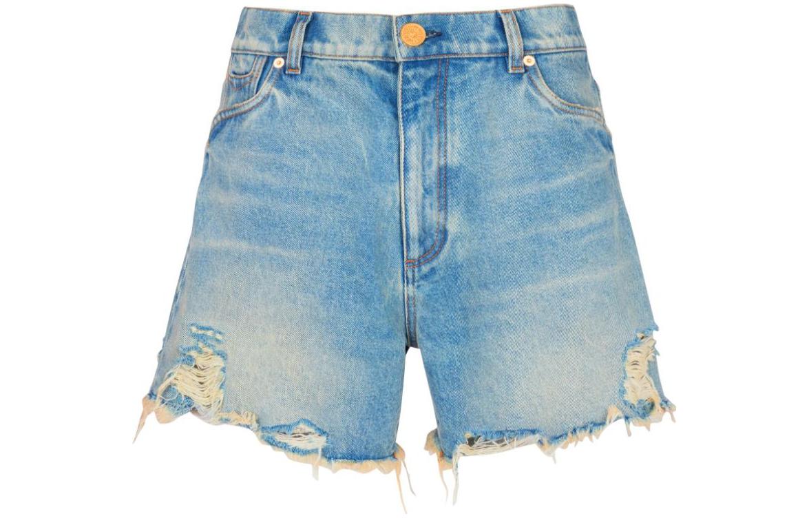 Order (W) 巴尔曼FW23蓝色徽标刺绣中腰破洞牛仔短裤 CF1MA120-DE04-6FF