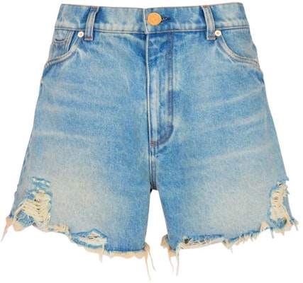 (W) 巴尔曼FW23蓝色徽标刺绣中腰破洞牛仔短裤 CF1MA120-DE04-6FF Order (W) 巴尔曼FW23蓝色徽标刺绣中腰破洞牛仔短裤 CF1MA120-DE04-6FF
