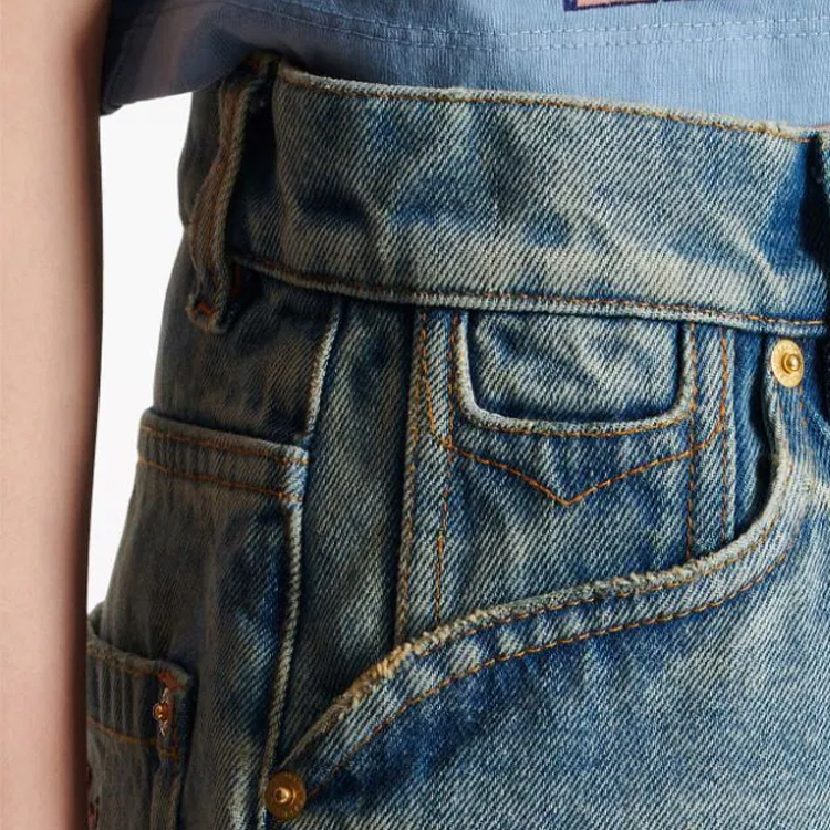 Sizing (W) 巴尔曼FW23蓝色徽标刺绣中腰破洞牛仔短裤 CF1MA120-DE04-6FF