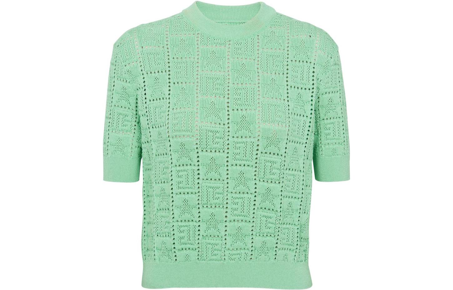(Women) BALMAIN FW23  Green Knitted Crewneck Tee with Embossed Design. CF1AI091-KF97-7DF