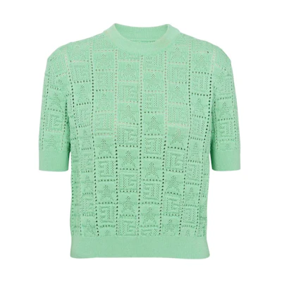 (Women) BALMAIN FW23 Green Knitted Crewneck Tee with Embossed Design. CF1AI091-KF97-7DF