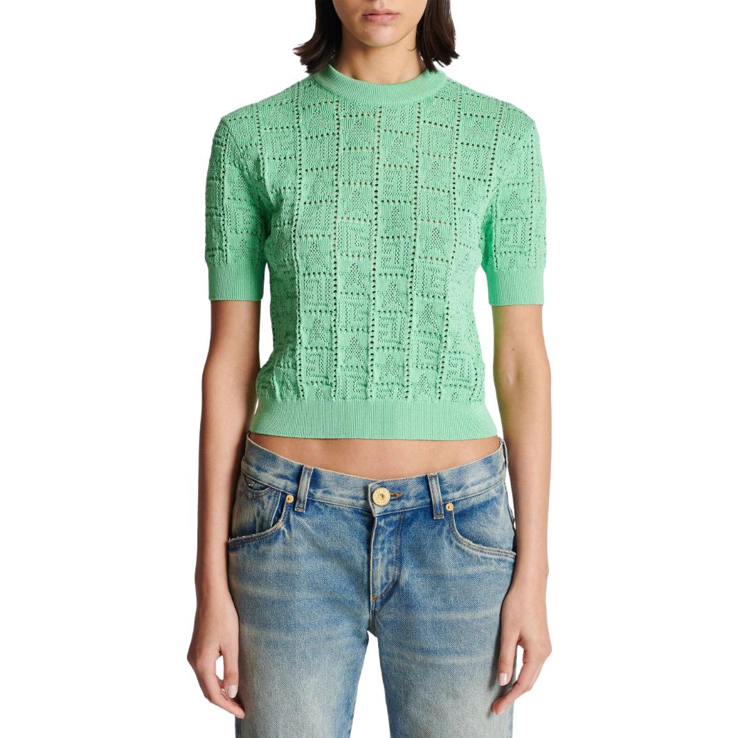 (Women) BALMAIN FW23  Green Knitted Crewneck Tee with Embossed Design. CF1AI091-KF97-7DF 圖 3