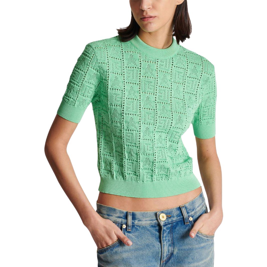 (Women) BALMAIN FW23  Green Knitted Crewneck Tee with Embossed Design. CF1AI091-KF97-7DF 圖 4