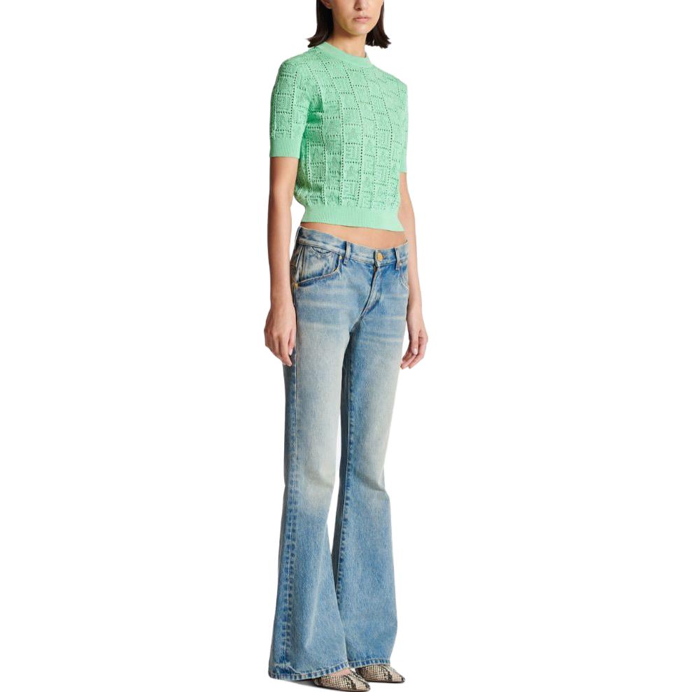 (Women) BALMAIN FW23  Green Knitted Crewneck Tee with Embossed Design. CF1AI091-KF97-7DF 圖 6