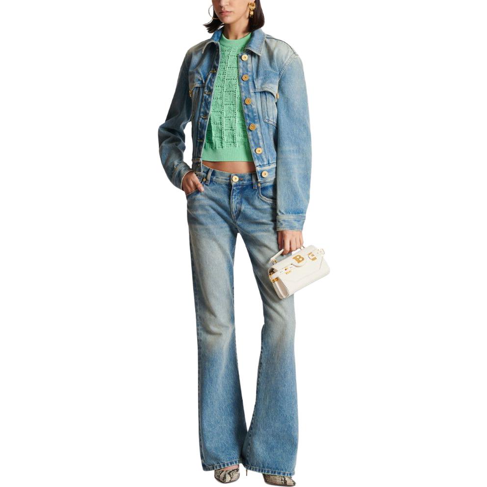 (Women) BALMAIN FW23  Green Knitted Crewneck Tee with Embossed Design. CF1AI091-KF97-7DF 圖 7