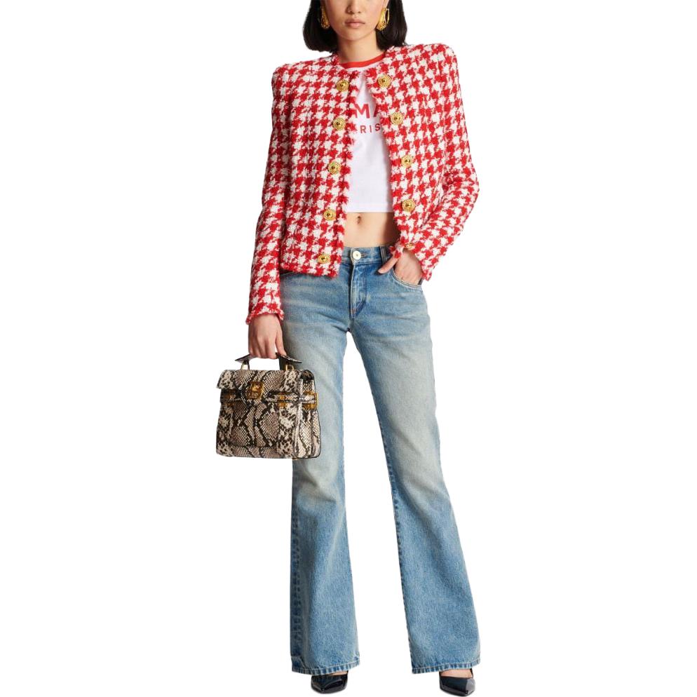 Lookbook (W) 巴尔曼 FW23 红色千鸟格双排扣夹克 CF1SK450-XG85-MAIF