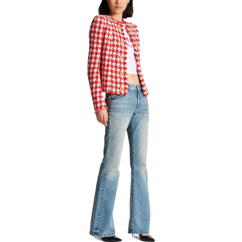 Purchase (W) 巴尔曼 FW23 红色千鸟格双排扣夹克 CF1SK450-XG85-MAIF