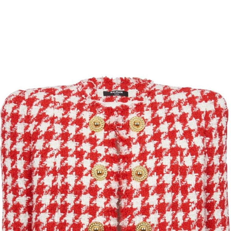 Sizing (W) 巴尔曼 FW23 红色千鸟格双排扣夹克 CF1SK450-XG85-MAIF