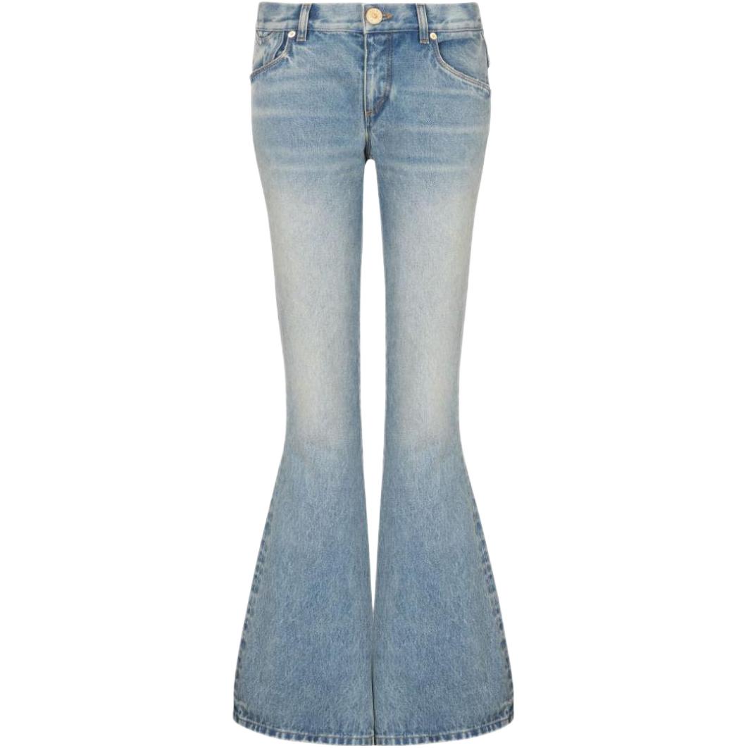 (Women) BALMAIN FW23  Low-Rise Flared Blue Jeans with Logo Embroidery CF1MJ120-DE04-6FF