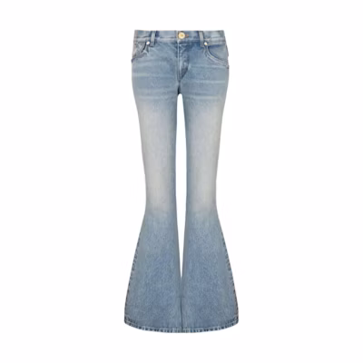 (Women) BALMAIN FW23 Low-Rise Flared Blue Jeans with Logo Embroidery CF1MJ120-DE04-6FF