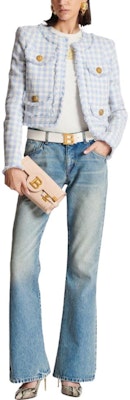 (W) BALMAIN FW23 Seluar Jeans Flared Biru Rendah dengan Sulaman Logo CF1MJ120-DE04-6FF Lookbook (W) BALMAIN FW23 Seluar Jeans Flared Biru Rendah dengan Sulaman Logo CF1MJ120-DE04-6FF