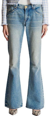 (W) BALMAIN FW23 Seluar Jeans Flared Biru Rendah dengan Sulaman Logo CF1MJ120-DE04-6FF Shop (W) BALMAIN FW23 Seluar Jeans Flared Biru Rendah dengan Sulaman Logo CF1MJ120-DE04-6FF