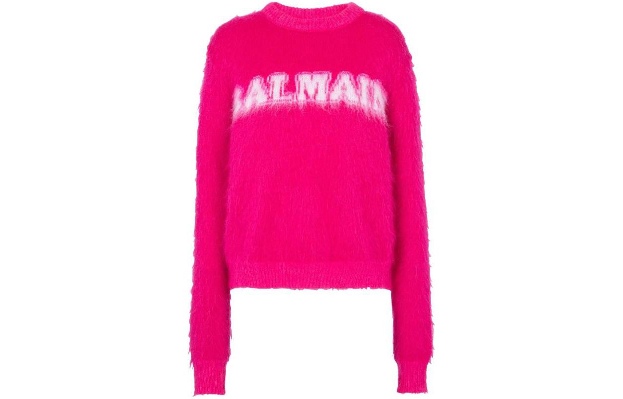 (Women) BALMAIN FW23  Pink Knit Sweater with Letter Logo Design. BF0KD025-KF38-OFV