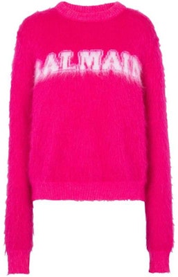 (W) 발망 FW23 핑크 니트 스웨터 레터 로고 디자인. BF0KD025-KF38-OFV Order (W) 발망 FW23 핑크 니트 스웨터 레터 로고 디자인. BF0KD025-KF38-OFV