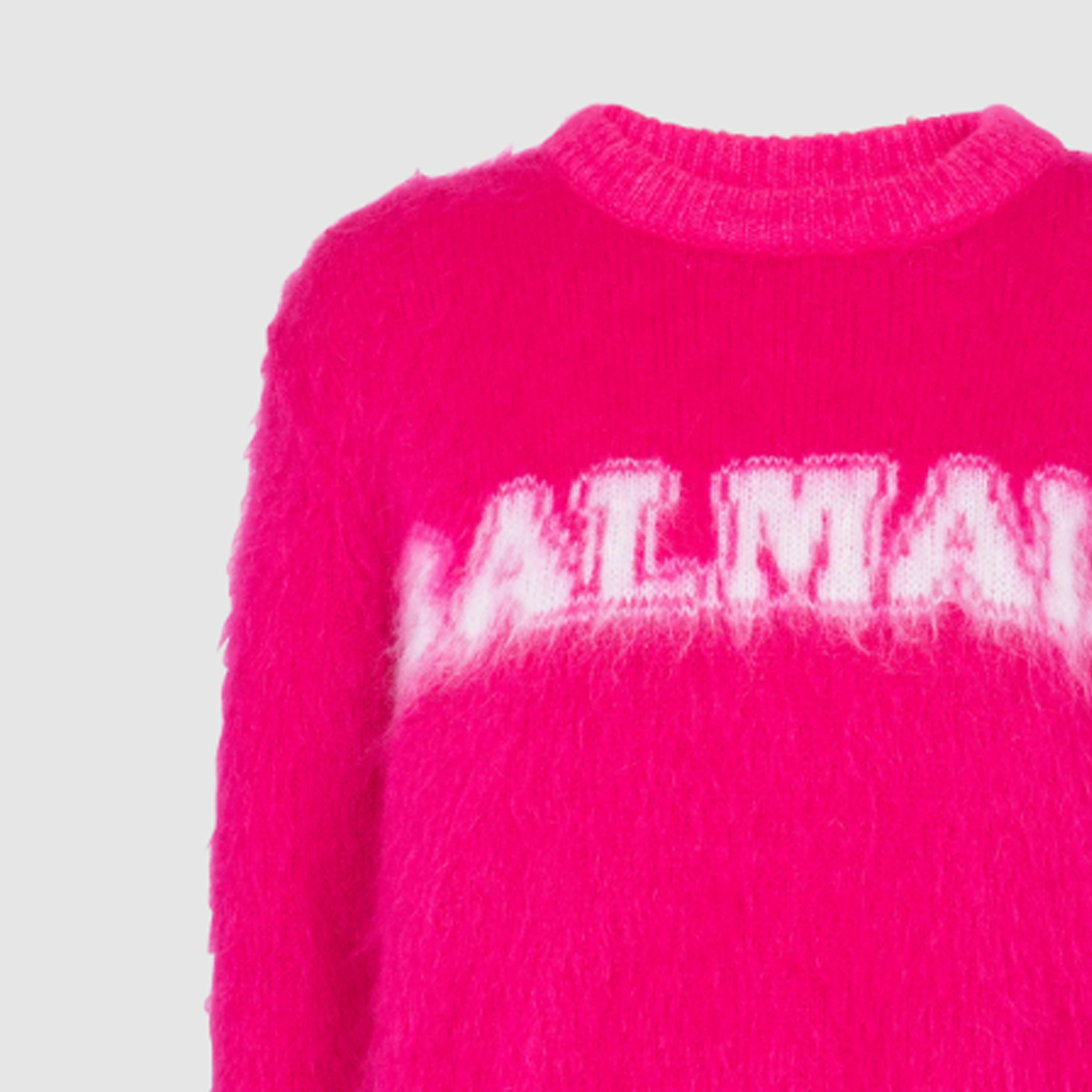 Sizing (W) 발망 FW23 핑크 니트 스웨터 레터 로고 디자인. BF0KD025-KF38-OFV