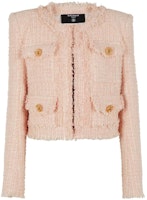 (Women) BALMAIN FW23 Pink Tweed Cropped Long Sleeve Jacket. CF1SK595XF91-0DX (Women) BALMAIN FW23 Pink Tweed Cropped Long Sleeve Jacket. CF1SK595XF91-0DX