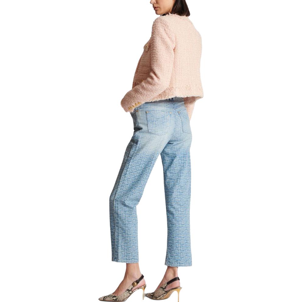 Shop (W) BALMAIN FW23 핑크 트위드 크롭 롱슬리브 재킷. CF1SK595XF91-0DX