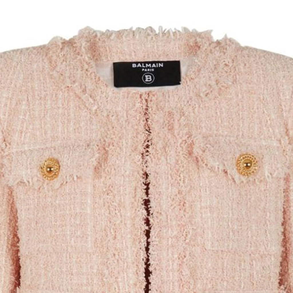 Details for (W) BALMAIN FW23 핑크 트위드 크롭 롱슬리브 재킷. CF1SK595XF91-0DX
