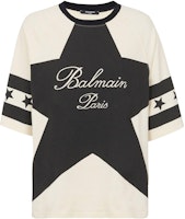 (Women) BALMAIN FW23 Signature Stars Beige Loose Fit Short Sleeve T-Shirt. CF1EG085-GD32-GOT (Women) BALMAIN FW23 Signature Stars Beige Loose Fit Short Sleeve T-Shirt. CF1EG085-GD32-GOT