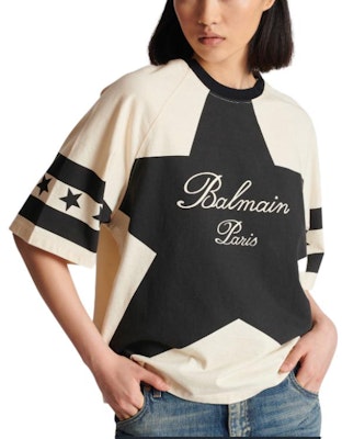 (W) BALMAIN FW23 經典星星米色寬鬆短袖T恤. CF1EG085-GD32-GOT Sizing (W) BALMAIN FW23 經典星星米色寬鬆短袖T恤. CF1EG085-GD32-GOT