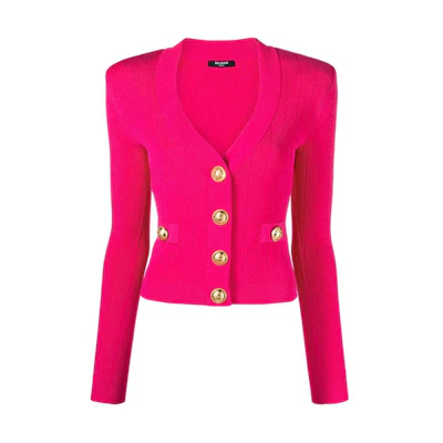 (Women) BALMAIN FW23 Slim Fit Single-Breasted Knit Cardigan CF1KL007-KB07-4DK
