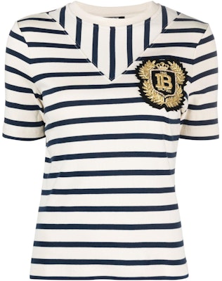 (W) BALMAIN FW23 條紋印花短袖圓領T恤 白色 BF1EF08077JG-PWG Buy (W) BALMAIN FW23 條紋印花短袖圓領T恤 白色 BF1EF08077JG-PWG