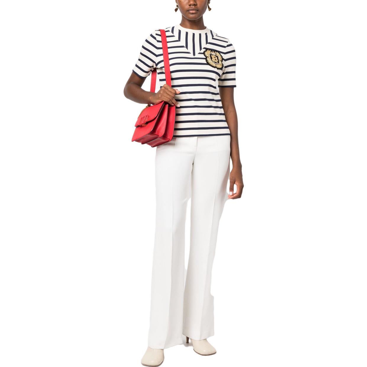 Lookbook (W) 巴尔曼 FW23 条纹印花圆领短袖T恤 白色 BF1EF08077JG-PWG