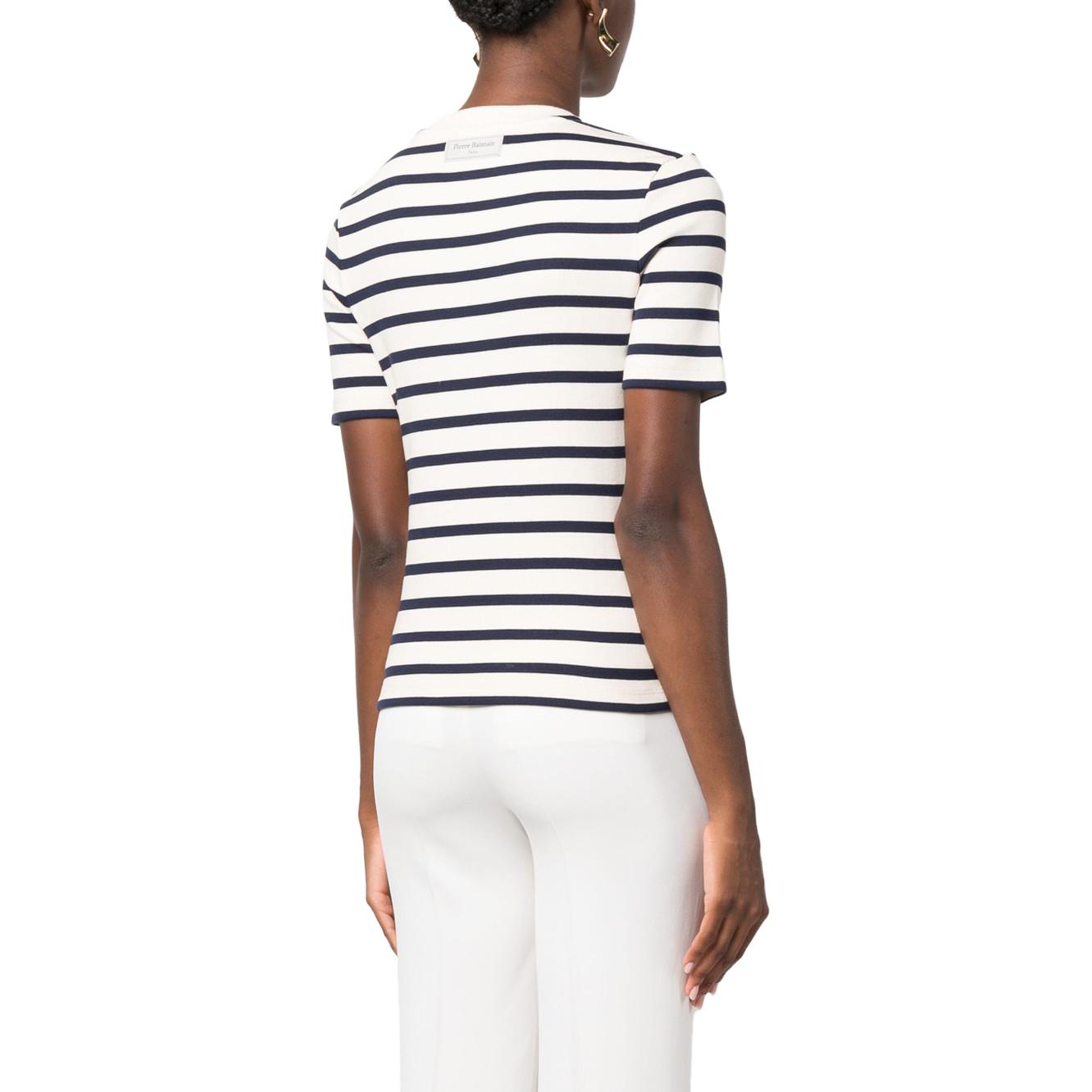 Shop (W) 巴尔曼 FW23 条纹印花圆领短袖T恤 白色 BF1EF08077JG-PWG