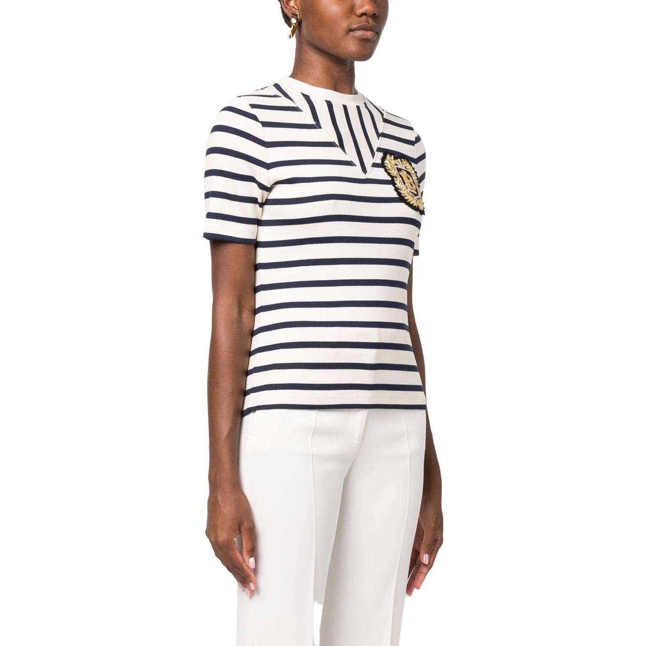 Purchase (W) 巴尔曼 FW23 条纹印花圆领短袖T恤 白色 BF1EF08077JG-PWG