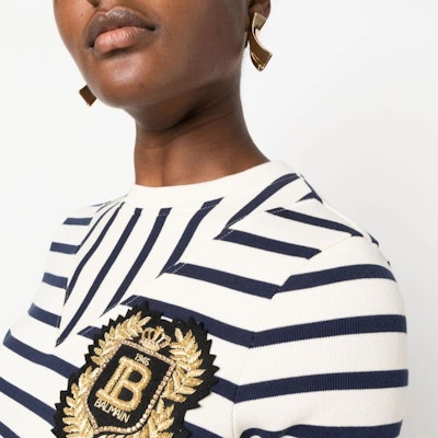 (W) BALMAIN FW23 條紋印花短袖圓領T恤 白色 BF1EF08077JG-PWG Details for (W) BALMAIN FW23 條紋印花短袖圓領T恤 白色 BF1EF08077JG-PWG