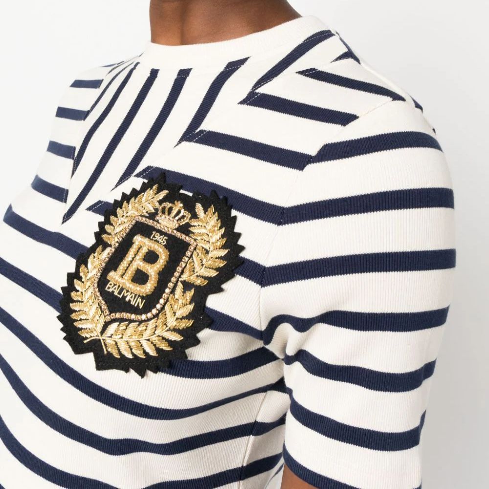 Sizing (W) 巴尔曼 FW23 条纹印花圆领短袖T恤 白色 BF1EF08077JG-PWG