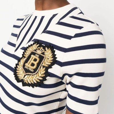 (W) BALMAIN FW23 條紋印花短袖圓領T恤 白色 BF1EF08077JG-PWG Sizing (W) BALMAIN FW23 條紋印花短袖圓領T恤 白色 BF1EF08077JG-PWG