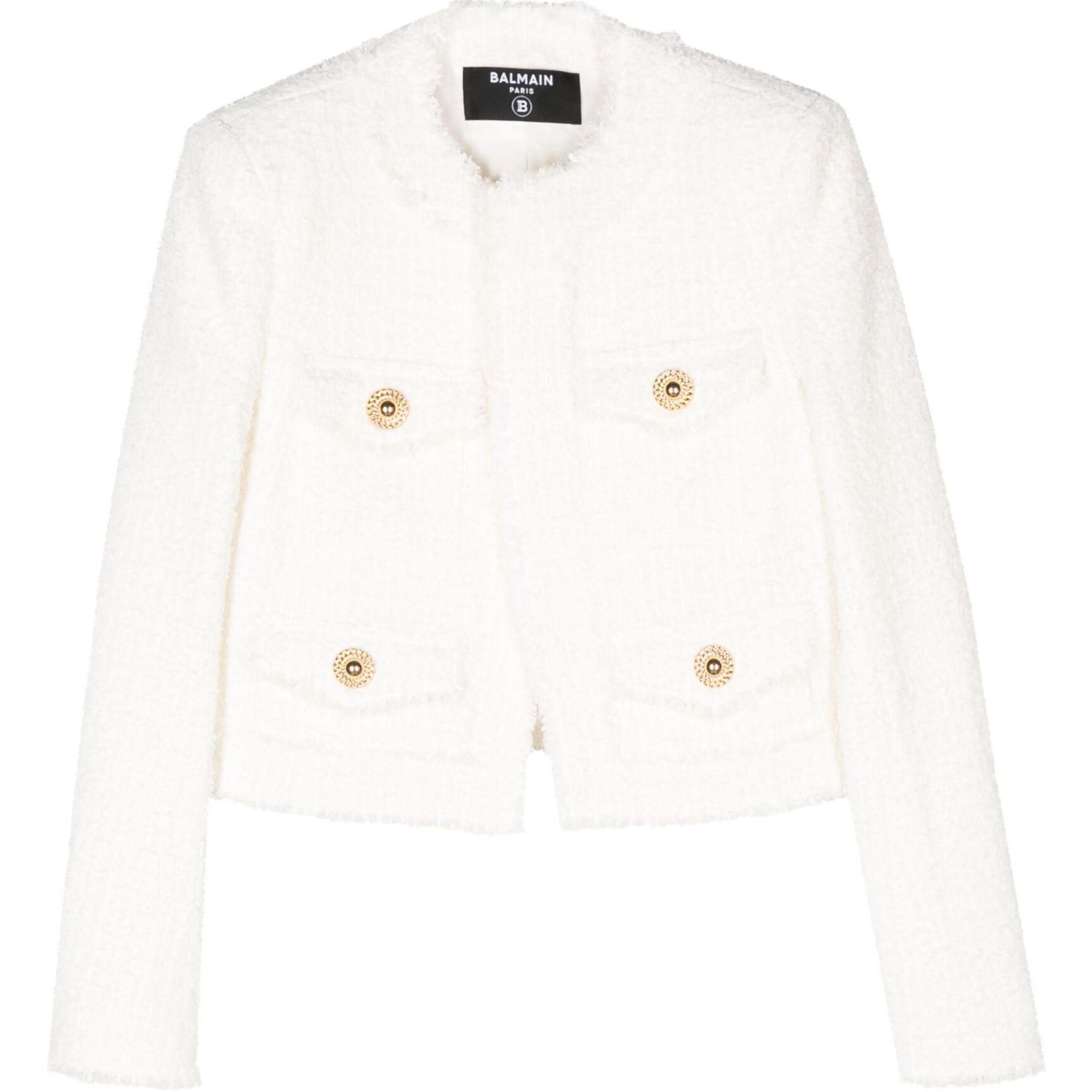 (Women) BALMAIN FW23  White Cropped Long-Sleeve Jacket. CF1SK595XF91-0FA