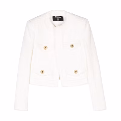 (Women) BALMAIN FW23 White Cropped Long-Sleeve Jacket. CF1SK595XF91-0FA