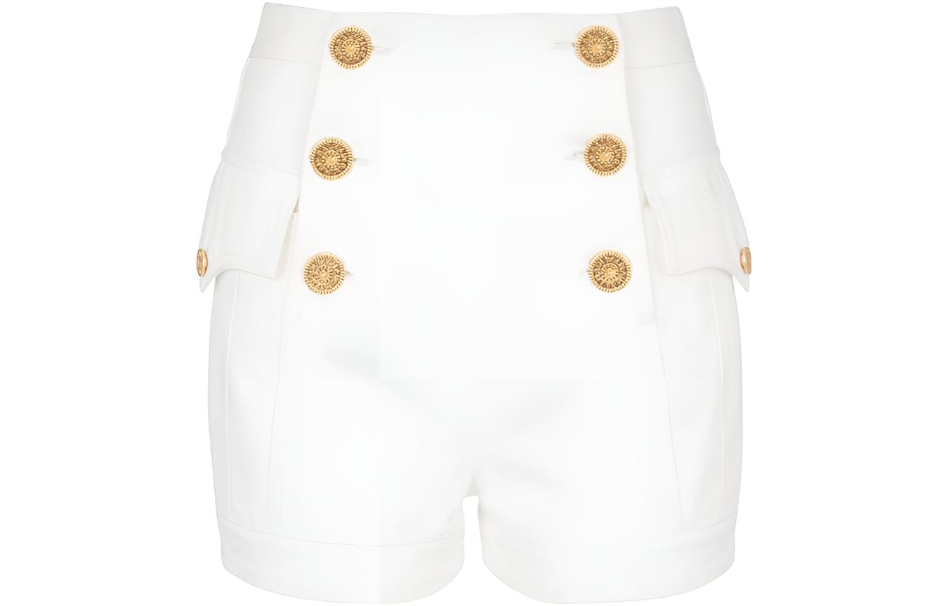 (Women) BALMAIN FW23 White High-Waisted Double-Breasted Denim Shorts for Women CF1MA012DB69-0FA