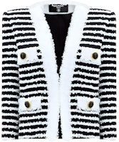 (Women) BALMAIN FW24 Striped Tweed V-Neck Long Sleeve Jacket Black White DF1SK666-MF24-EAB (Women) BALMAIN FW24 Striped Tweed V-Neck Long Sleeve Jacket Black White DF1SK666-MF24-EAB