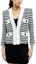Shop (Women) BALMAIN FW24 Striped Tweed V-Neck Long Sleeve Jacket Black White DF1SK666-MF24-EAB
