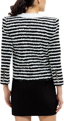 (Women) BALMAIN FW24 Striped Tweed V-Neck Long Sleeve Jacket Black White DF1SK666-MF24-EAB Purchase (Women) BALMAIN FW24 Striped Tweed V-Neck Long Sleeve Jacket Black White DF1SK666-MF24-EAB