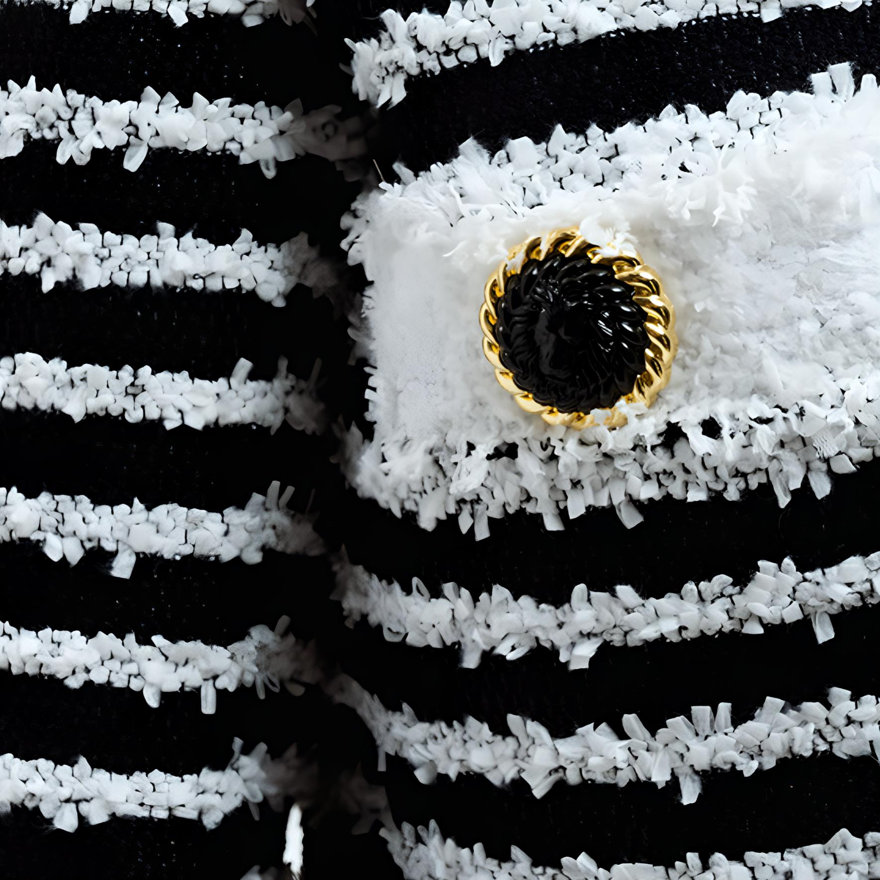 Details for (Women) BALMAIN FW24  Striped Tweed V-Neck Long Sleeve Jacket Black White DF1SK666-MF24-EAB