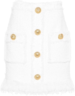 (Women) BALMAIN FW24 White Tweed High-Waist Skirt with Embossed Buttons. DF1LBA20-XC67-0FA Order (Women) BALMAIN FW24 White Tweed High-Waist Skirt with Embossed Buttons. DF1LBA20-XC67-0FA