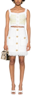 (Women) BALMAIN FW24 White Tweed High-Waist Skirt with Embossed Buttons. DF1LBA20-XC67-0FA Lookbook (Women) BALMAIN FW24 White Tweed High-Waist Skirt with Embossed Buttons. DF1LBA20-XC67-0FA