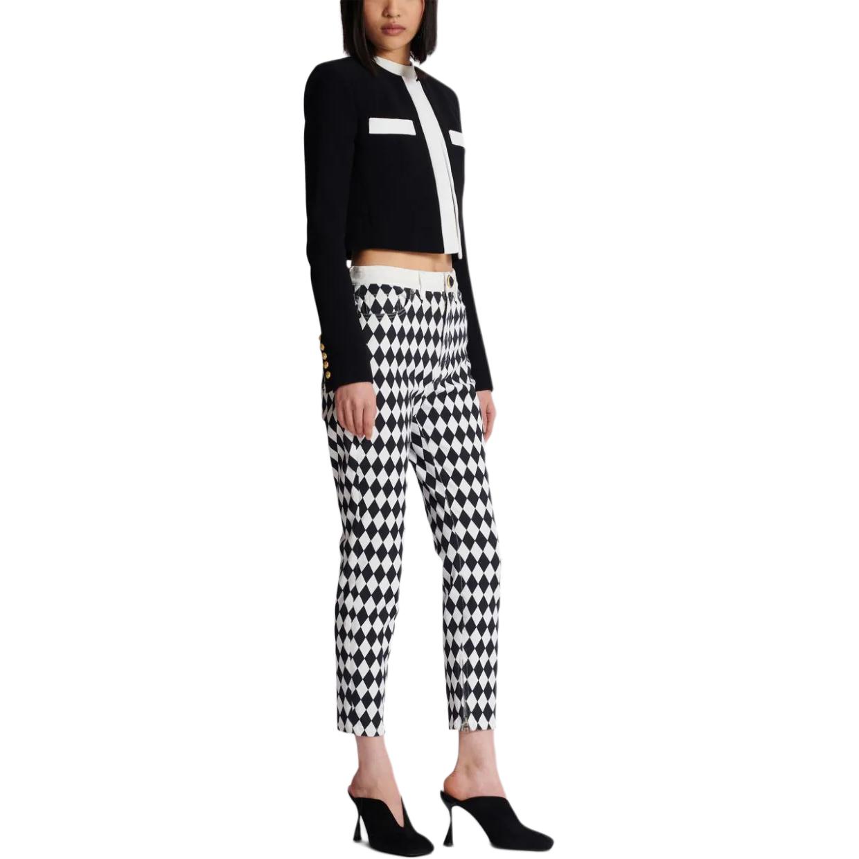 Sizing (Women) Balmain FW24 Black Cropped Jacket with Striped Trim and Colorblock Design DF1SC195-VB00-EAB