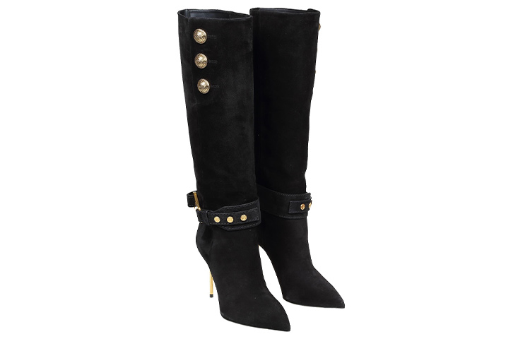 Order BALMAIN巴爾曼 絨面革 高筒靴 9.5cm 女款 黑色